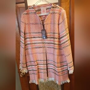 Pink and Brown Plaid Knit Cardigan/Jacket